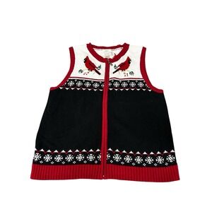 Christmas Sweater Vest Christopher Banks Cardinal Cottage Core Grandma‎ Petite L